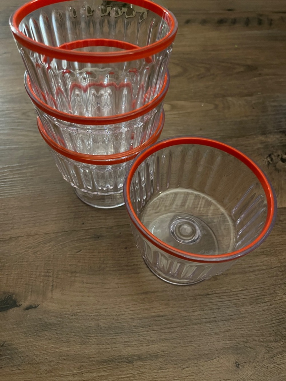 Hearth and Hand Clear Ribbed Dessert Cups with Coral Rim - Set of 4